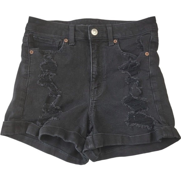American Eagle Woman’s black distressed mom denim shorts size 2 - Picture 1 of 12
